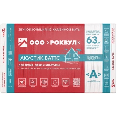 Базальтовая вата Rockwool Акустик Баттс 1000х600х100 мм 5 шт (45 кг/м3; 0,3 м3; 3 м2)