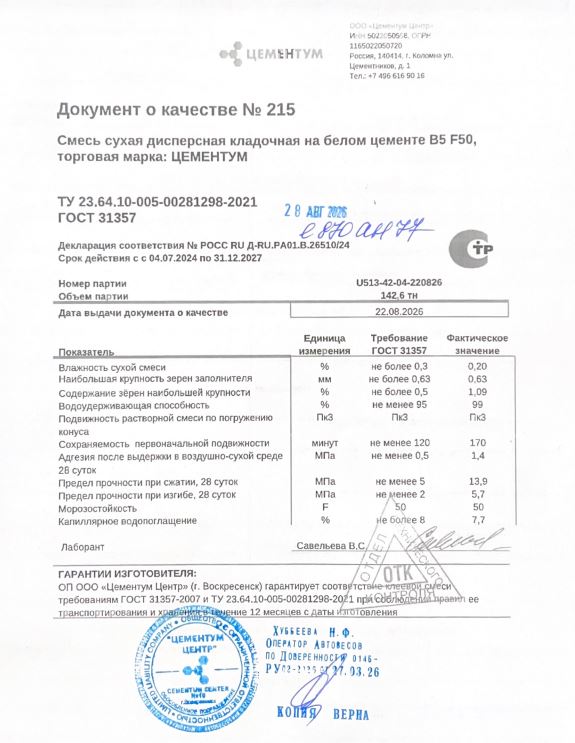 Клей для газобетона Цементум белый 20 кг