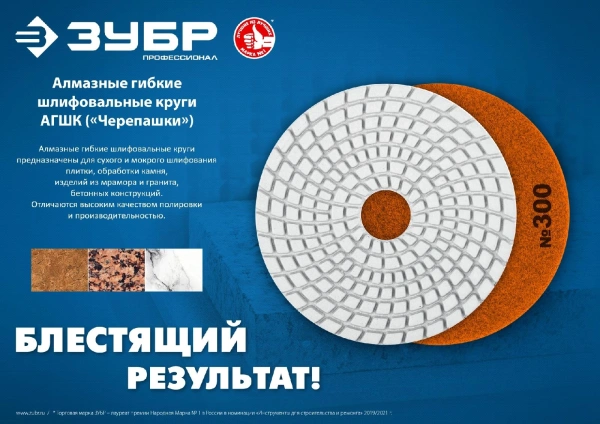 ЗУБР 100 мм, №50, сухое шлифование, алмазный гибкий шлифовальный круг АГШК, Профессионал (29868-050)