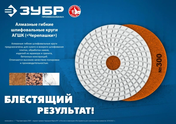 ЗУБР 100 мм, №50, сухое шлифование, алмазный гибкий шлифовальный круг АГШК, Профессионал (29868-050)